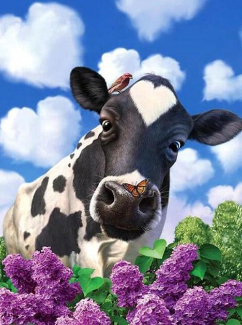 Cow & Lavenders - Paint by Diamonds - diamond-painting-bliss.myshopify.com