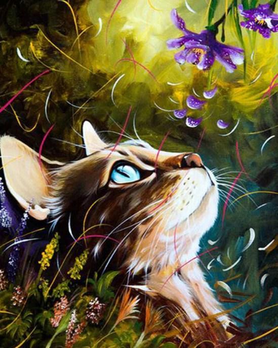 Cute Cat & Flower Petals - diamond-painting-bliss.myshopify.com