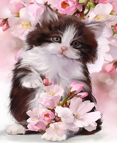 Cute Cat & Lovely Flowers - diamond-painting-bliss.myshopify.com