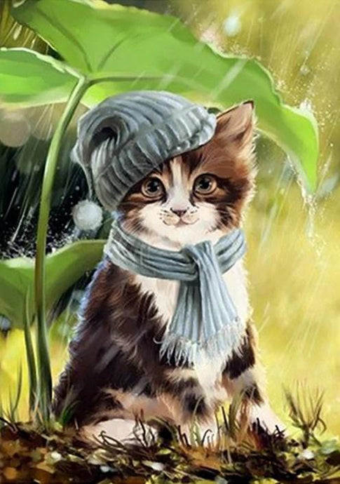Cute Cat with Hat & Scarf - diamond-painting-bliss.myshopify.com