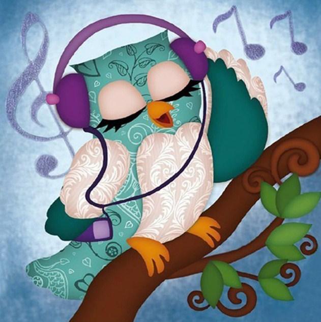 Cute Owl Listening Music - diamond-painting-bliss.myshopify.com