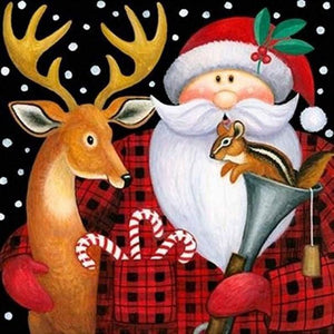 Deer & Santa Claus Christmas Card - diamond-painting-bliss.myshopify.com