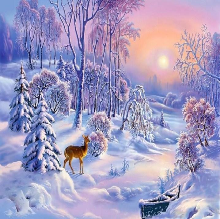 Deer & Winter Snow Diamond Painting - diamond-painting-bliss.myshopify.com