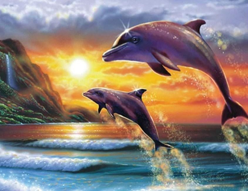 Diving Dolphins Diamond Painting - diamond-painting-bliss.myshopify.com