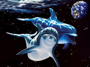 Dolphins Swimming in Space - diamond-painting-bliss.myshopify.com