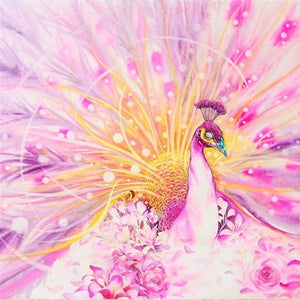 Elegant Pink Peacock & Flowers - diamond-painting-bliss.myshopify.com