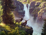 Elks at Waterfall - Paint with Diamonds - diamond-painting-bliss.myshopify.com