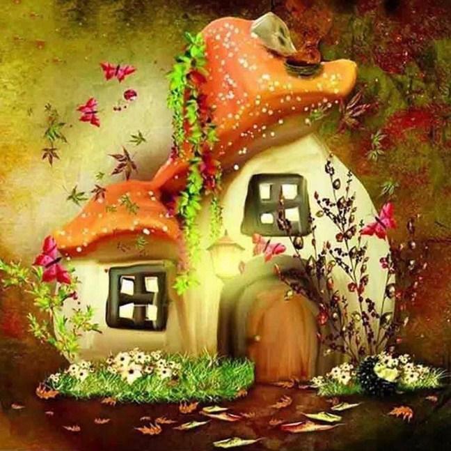Fairy Tale Mushroom House - Paint with Diamonds - diamond-painting-bliss.myshopify.com