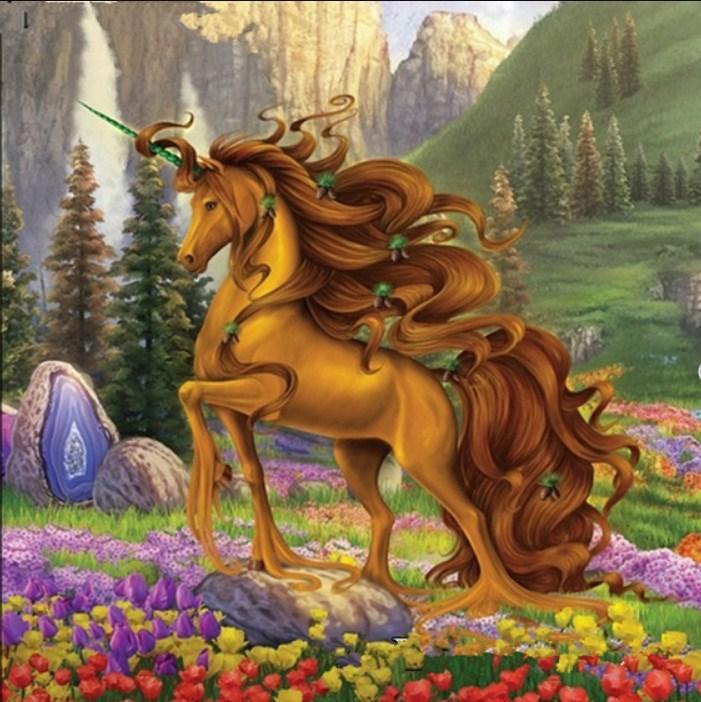 Fantasy Unicorn in Flowers Garden - diamond-painting-bliss.myshopify.com
