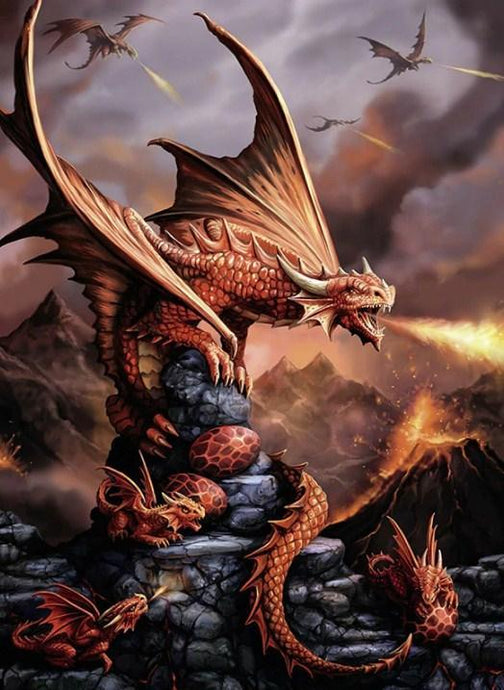 Fire Dragon with Eggs & Babies - diamond-painting-bliss.myshopify.com