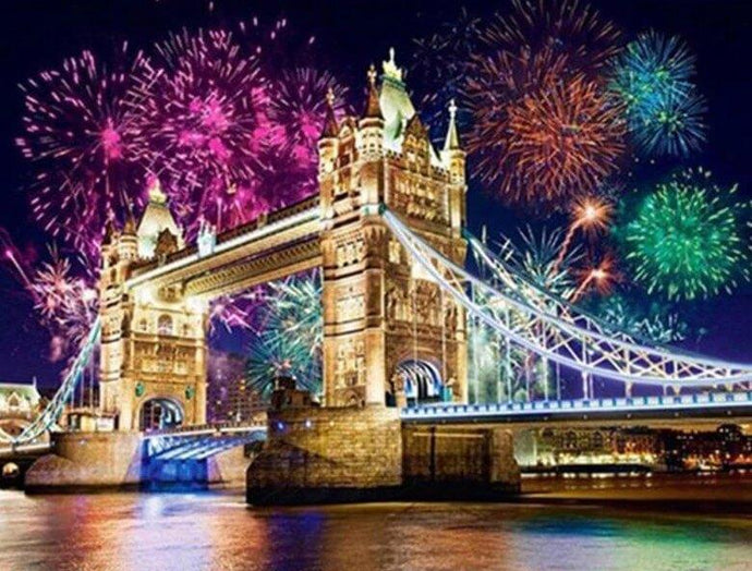 Fire Works on Bridge - diamond-painting-bliss.myshopify.com