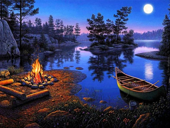 Fire by the Lake Diamond Painting - diamond-painting-bliss.myshopify.com