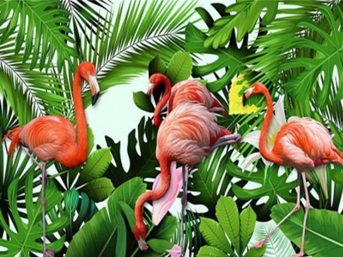 Flamingos & Green Plants Diamond Painting - diamond-painting-bliss.myshopify.com
