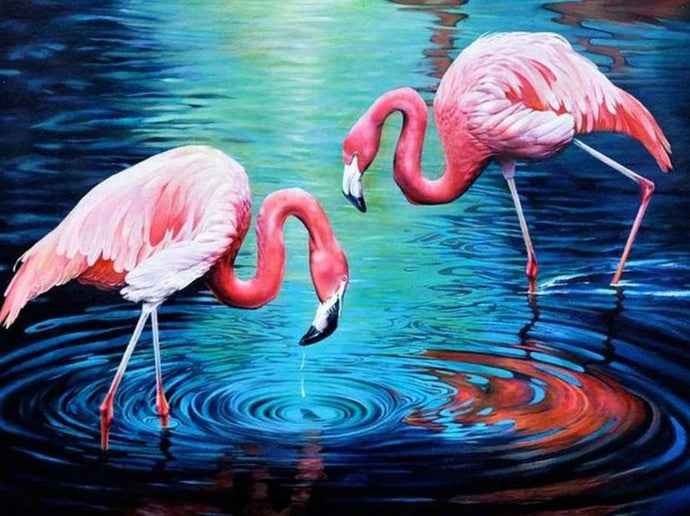 Flamingos in water- Diamond Painting - diamond-painting-bliss.myshopify.com