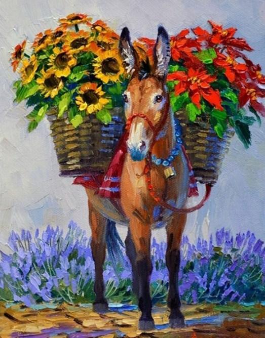 Flower Burro - Paint by Diamonds - diamond-painting-bliss.myshopify.com
