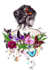 Flowers & Butterflies on her Back - diamond-painting-bliss.myshopify.com