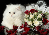 Fluffy White Cat & Flowers - diamond-painting-bliss.myshopify.com