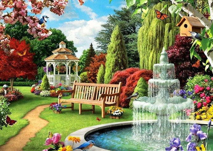 Fountain in Garden Diamond Painting - diamond-painting-bliss.myshopify.com