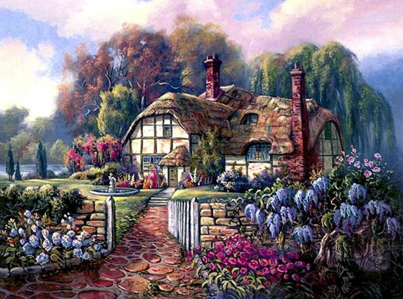 Garden Cottage by Thomas Kinkade - diamond-painting-bliss.myshopify.com