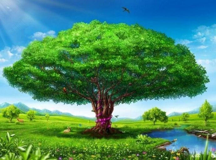 Giant Green Tree by the Lake - diamond-painting-bliss.myshopify.com