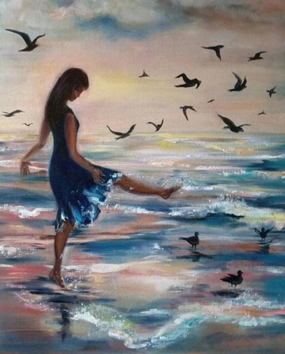 Girl & Birds on the Beach – Diamond Painting Bliss