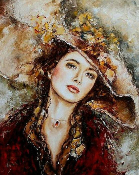Girl in Beautiful Hat - Paint with Diamonds - diamond-painting-bliss.myshopify.com