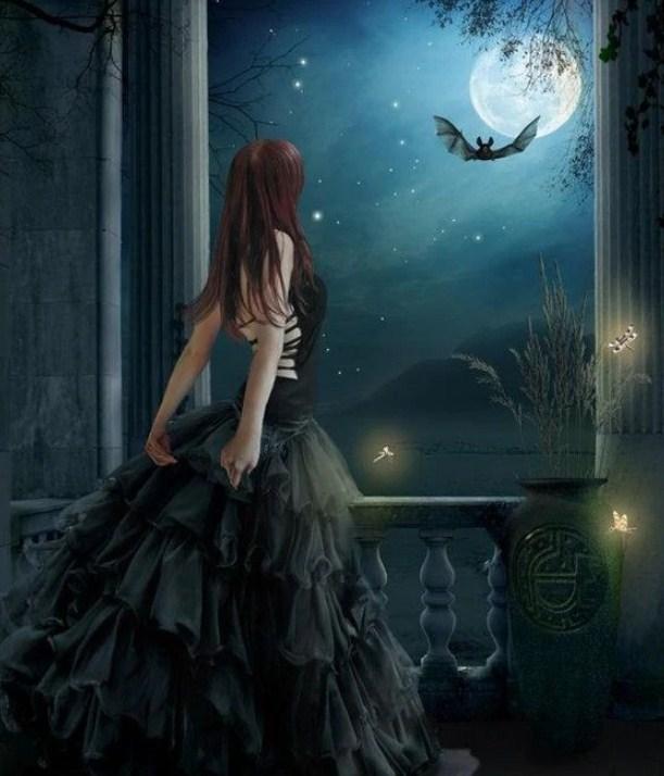 Girl in Black Starring Moon - diamond-painting-bliss.myshopify.com