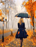 Girl on Rainy Autumn Street - diamond-painting-bliss.myshopify.com