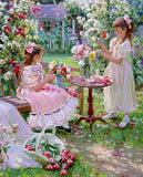 Girls Plucking Flowers in the Garden - diamond-painting-bliss.myshopify.com