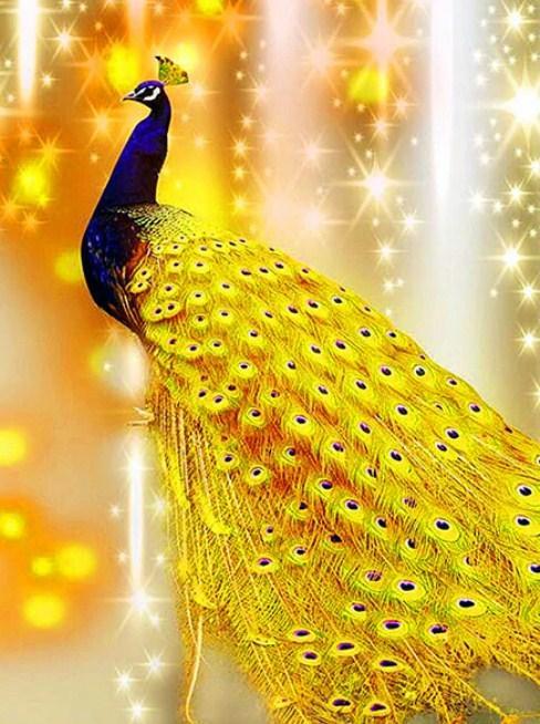 Golden Peacock - Paint by Diamonds - diamond-painting-bliss.myshopify.com