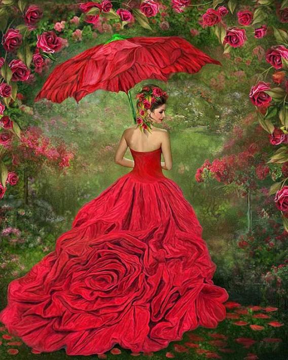 Gorgeous Girl in Rose Gown - diamond-painting-bliss.myshopify.com