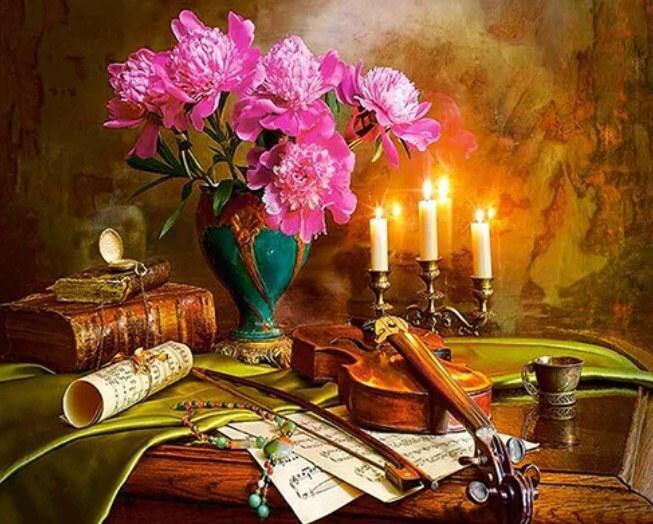 Guitar, Flowers & Candles Painting - diamond-painting-bliss.myshopify.com