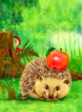 Happy Cartoon Hedgehog & Apple - diamond-painting-bliss.myshopify.com