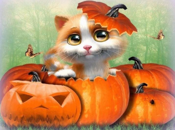 Happy Cat on Halloween - diamond-painting-bliss.myshopify.com