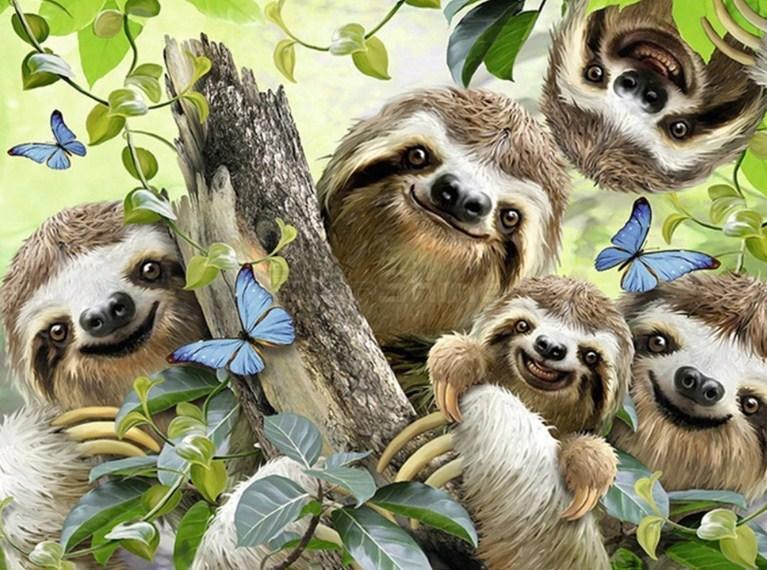 Happy Sloth Family Diamond Painting - diamond-painting-bliss.myshopify.com