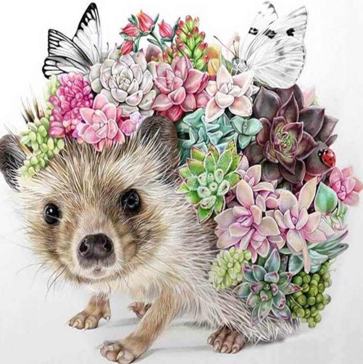 Hedgehog Floral Art - diamond-painting-bliss.myshopify.com
