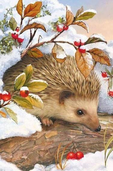 Hedgehog In Snow - Paint by Diamonds - diamond-painting-bliss.myshopify.com