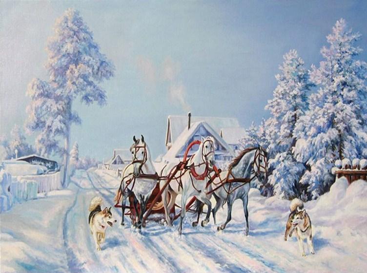Horse Cart on Snowy Road - diamond-painting-bliss.myshopify.com