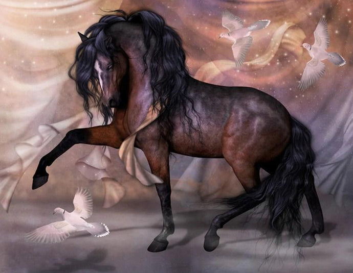Horse & Pigeons Diamond Painting - diamond-painting-bliss.myshopify.com