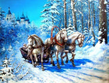 Horses Carrying a Cart in Snow - diamond-painting-bliss.myshopify.com
