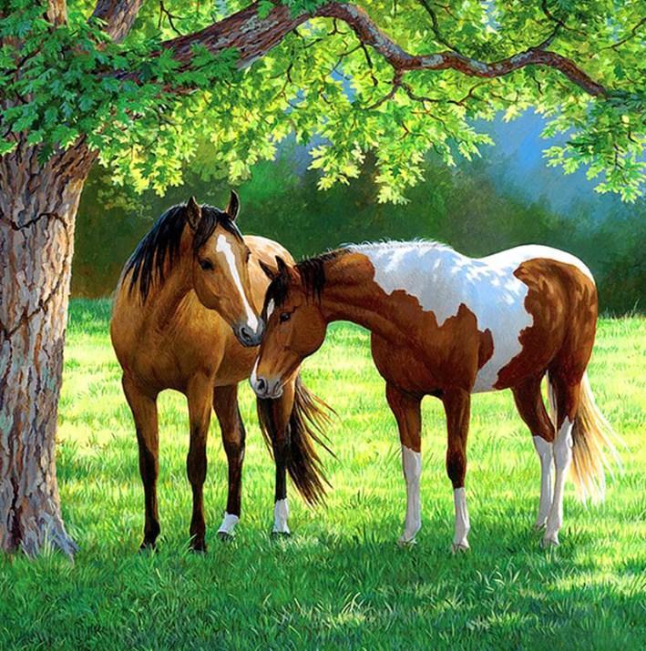 Horses Pair Under the Tree - diamond-painting-bliss.myshopify.com