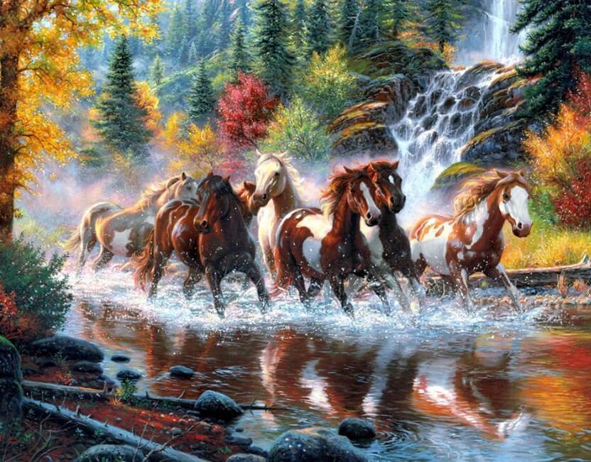 Horses Running in the Forest - diamond-painting-bliss.myshopify.com