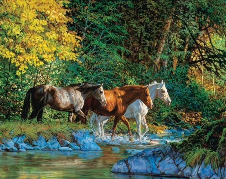 Horses at Water Stream - diamond-painting-bliss.myshopify.com