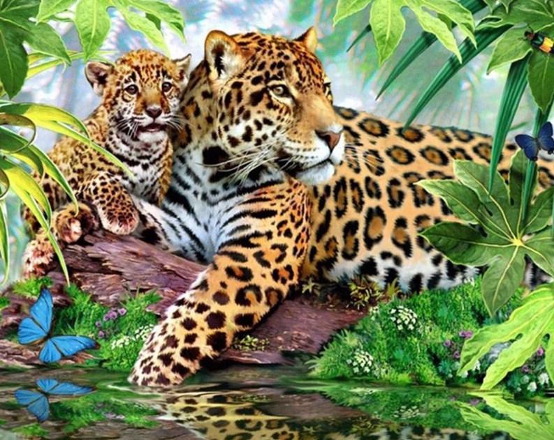 Jaguar with Baby Diamond Painting - diamond-painting-bliss.myshopify.com