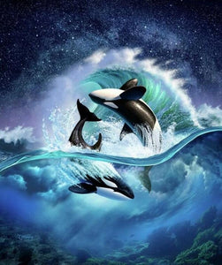 Killer Whales Rolling in the Ocean - diamond-painting-bliss.myshopify.com