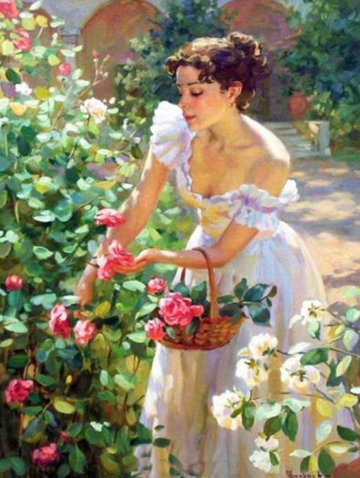 Lady Picking Roses - Vladislav Nagornov - diamond-painting-bliss.myshopify.com
