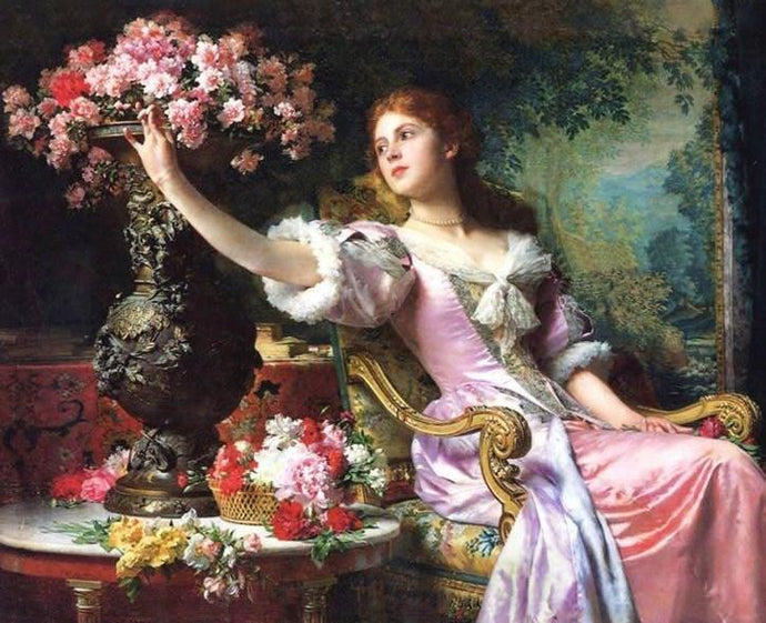 Lady in Pink Dress with Flowers - diamond-painting-bliss.myshopify.com
