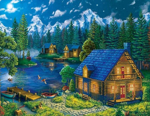 Lake Forest Cabin DIY Painting Kit - diamond-painting-bliss.myshopify.com