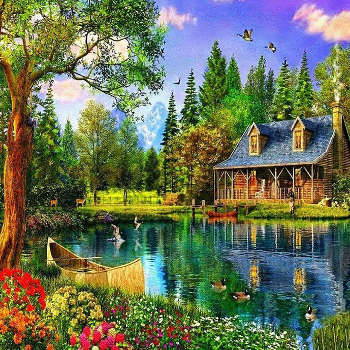 Lake Side House Diamond Painting - diamond-painting-bliss.myshopify.com