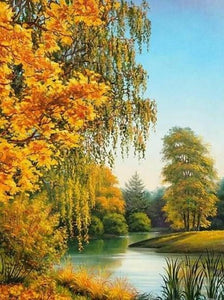 Lakeside Yellow Forest - Paint with Diamonds - diamond-painting-bliss.myshopify.com